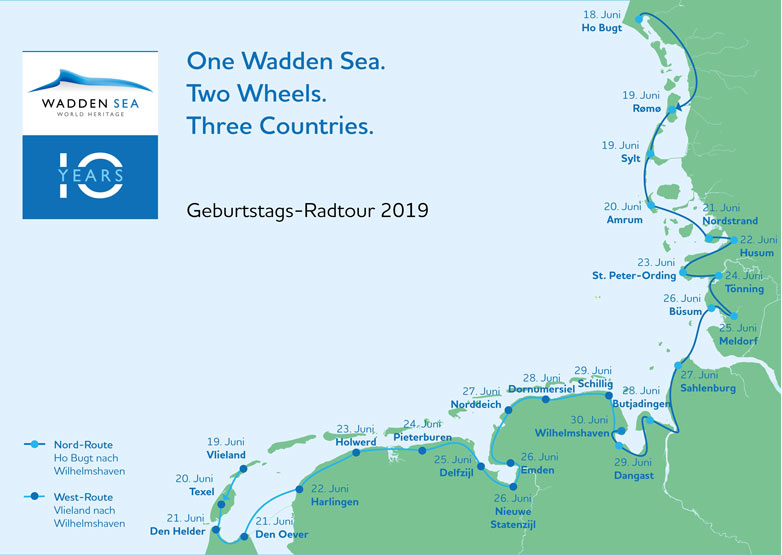 10 Jahre Weltnaturerbe Wattenmeer- Radtour Karte 2019